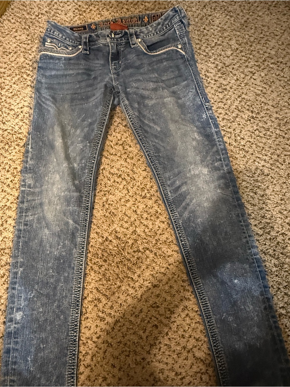 Rock Revival Elean Skinny Jeans 29 Blue Wash Embroidered Pockets